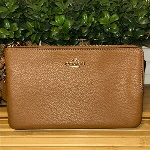 Coach Tan Leather Wristlet with Gold Logo